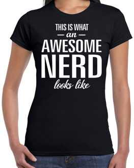 Bellatio Decorations Awesome / geweldige nerd cadeau t-shirt zwart dames L