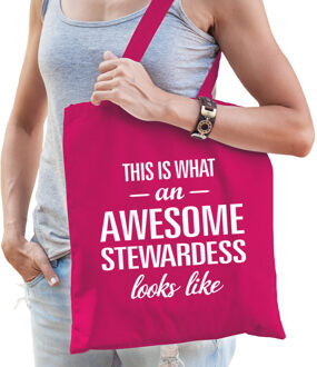 Bellatio Decorations Awesome / geweldige stewardess cadeau tas fuchsia roze voor dames
