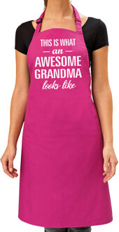 Bellatio Decorations Awesome grandma cadeau bbq/keuken schort roze voor dames -  kado barbecue schort voor moederdag / verjaardag
