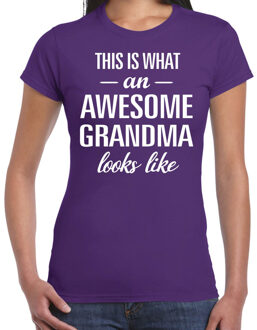 Bellatio Decorations Awesome grandma - geweldige oma - t-shirt - paars - dames - Moederdag/ verjaardag cadeau