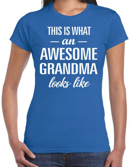 Bellatio Decorations Awesome grandma / oma cadeau t-shirt blauw dames 2XL