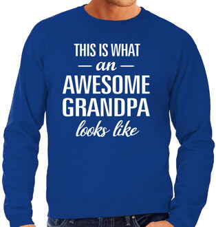 Bellatio Decorations Awesome grandpa / opa cadeau sweater blauw heren