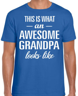 Bellatio Decorations Awesome Grandpa / opa cadeau t-shirt blauw heren - Vaderdag 2XL