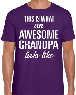 Bellatio Decorations Awesome Grandpa / opa cadeau t-shirt paars heren - Vaderdag 2XL