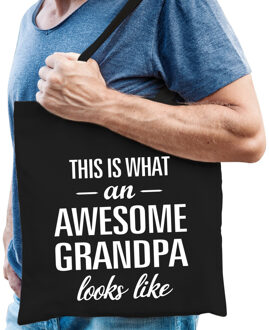 Bellatio Decorations Awesome Grandpa / opa cadeau tas zwart voor heren - Feest Boodschappentassen