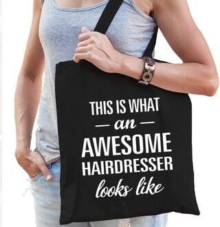 Bellatio Decorations Awesome hairdresser / kapster cadeau tas zwart voor dames - Feest Boodschappentassen