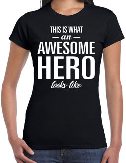 Bellatio Decorations Awesome hero cadeau t-shirt zwart voor dames XS