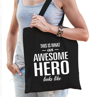 Bellatio Decorations Awesome hero / held cadeau tas zwart voor dames - Feest Boodschappentassen