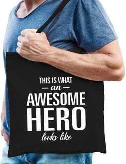 Bellatio Decorations Awesome hero / held cadeau tas zwart voor heren - Feest Boodschappentassen