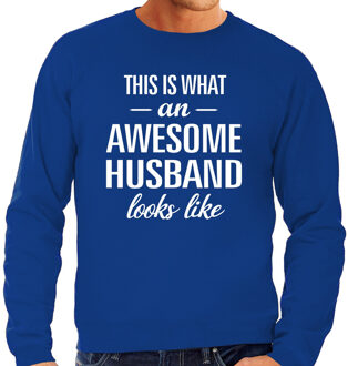 Bellatio Decorations Awesome husband / echtgenoot cadeau sweater blauw heren 2XL