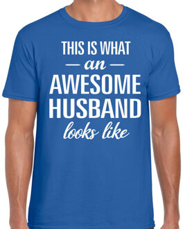 Bellatio Decorations Awesome Husband / echtgenoot cadeau t-shirt blauw heren