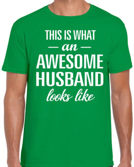 Bellatio Decorations Awesome Husband / echtgenoot cadeau t-shirt groen heren