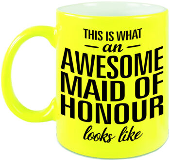 Bellatio Decorations Awesome maid of honour cadeau mok / beker neon geel voor getuige 330 ml