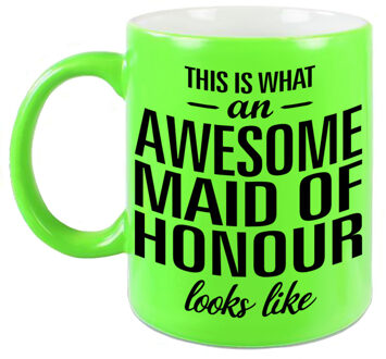 Bellatio Decorations Awesome maid of honour cadeau mok / beker neon groen voor getuige 330 ml - feest mokken