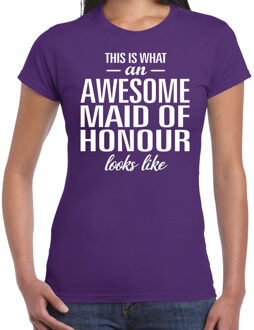 Bellatio Decorations Awesome maid of honour/getuige cadeau t-shirt paars dames 2XL