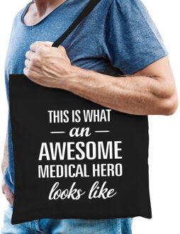 Bellatio Decorations Awesome medical hero / held cadeau tas zwart voor heren - Feest Boodschappentassen