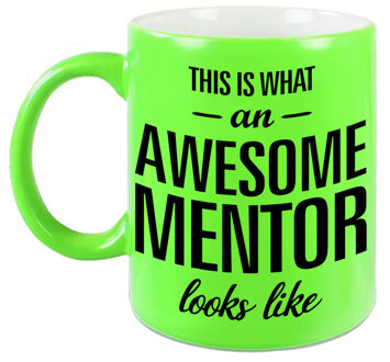 Bellatio Decorations Awesome mentor cadeau mok / beker neon groen voor leraar 330 ml - feest mokken