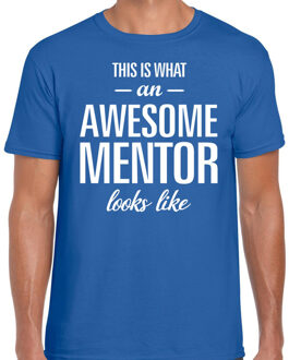 Bellatio Decorations Awesome mentor cadeau t-shirt blauw voor heren 2XL