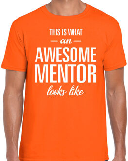 Bellatio Decorations Awesome mentor cadeau t-shirt oranje voor heren 2XL