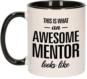 Bellatio Decorations Awesome mentor - Geweldige mentor koffiemok - zwart/wit - 300 ml - Cadeau mokken - bekers