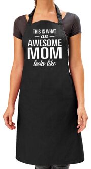 Bellatio Decorations Awesome mom cadeau bbq/keuken schort zwart dames