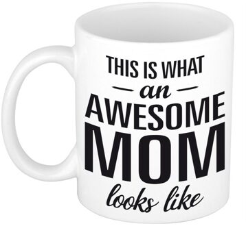 Bellatio Decorations Awesome mom cadeau koffiemok - beker - voor Moederdag - mama - 300 ml Wit