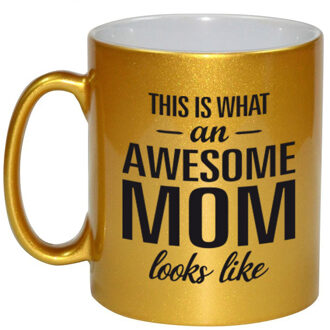 Bellatio Decorations Awesome mom cadeau mok / beker goud voor Moederdag 330 ml Goudkleurig