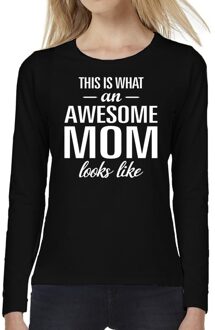 Bellatio Decorations Awesome MOM cadeau t-shirt long sleeve zwart voor dames XS