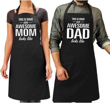Bellatio Decorations Awesome Mom en Awesome Dad keukenschort - Cadeau schorten set voor Papa en Mama
