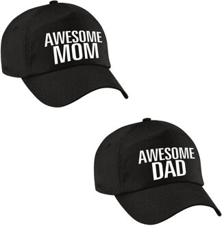 Bellatio Decorations Awesome Mom en Dad petje zwart - Cadeau petten set voor Papa en Mama