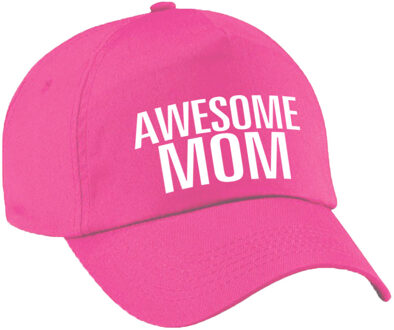 Bellatio Decorations Awesome mom pet / cap roze voor dames - Moederdag - baseball cap - cadeau petten / caps voor mama / moeder