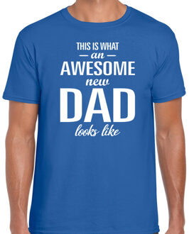 Bellatio Decorations Awesome new dad - t-shirt blauw voor heren - Aanstaande vader/ papa cadeau L