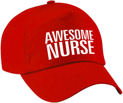 Bellatio Decorations Awesome nurse pet / cap rood voor dames - Geweldige zuster / verpleegkundige cadeau