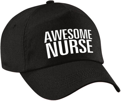 Bellatio Decorations Awesome nurse pet / cap zwart voor dames - Geweldige zuster / verpleegkundige cadeau