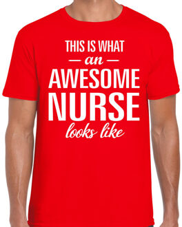 Bellatio Decorations Awesome nurse / verpleeger cadeau t-shirt rood heren M