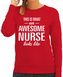 Bellatio Decorations Awesome nurse/ verpleegkundige cadeau sweater / trui rood dames 2XL