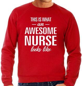 Bellatio Decorations Awesome nurse/ verpleegkundige cadeau sweater / trui rood heren