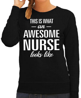 Bellatio Decorations Awesome nurse / zuster cadeau sweater / trui zwart voor dames 2XL