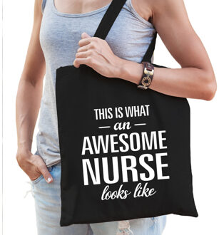 Bellatio Decorations Awesome nurse - zuster - cadeau tas - zwart - voor dames - verpleegster