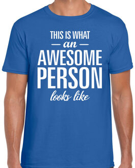 Bellatio Decorations Awesome Person tekst t-shirt blauw heren L