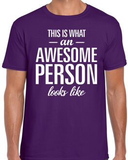 Bellatio Decorations Awesome Person tekst t-shirt paars heren L