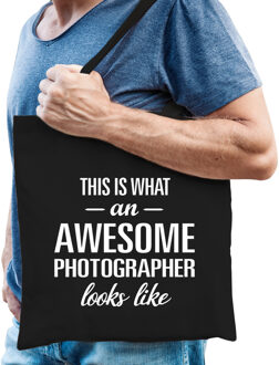 Bellatio Decorations Awesome photographer / geweldige fotograaf cadeau tas zwart voor dames en heren