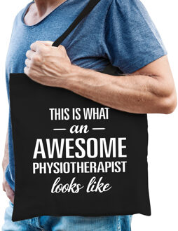 Bellatio Decorations Awesome physiotherapist - geweldige fysiotherapeut - cadeau tas - zwart - dames en heren
