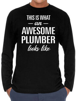 Bellatio Decorations Awesome plumber / loodgieter cadeau t-shirt long sleeves heren Zwart
