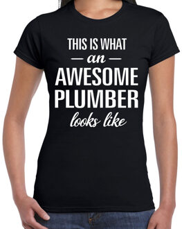 Bellatio Decorations Awesome plumber / loodgieter cadeau t-shirt zwart dames L