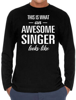 Bellatio Decorations Awesome singer / zanger cadeau t-shirt long sleeves zwart heren