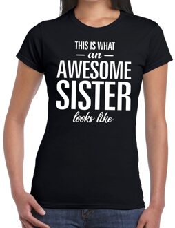 Bellatio Decorations Awesome sister tekst t-shirt zwart dames XS