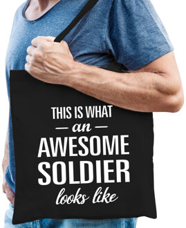 Bellatio Decorations Awesome soldier / soldaat cadeau tas zwart voor heren - Feest Boodschappentassen