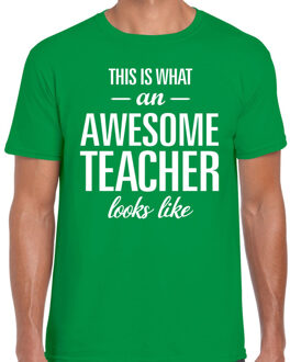 Bellatio Decorations Awesome Teacher cadeau meesterdag t-shirt groen heren 2XL