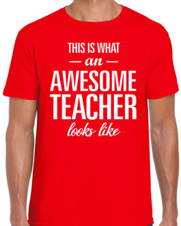 Bellatio Decorations Awesome Teacher cadeau meesterdag t-shirt rood heren 2XL